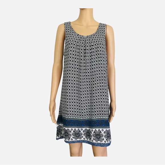Crescent casual flowy border mosaic swing dress M sleeveless ruched lining - Picture 1 of 15